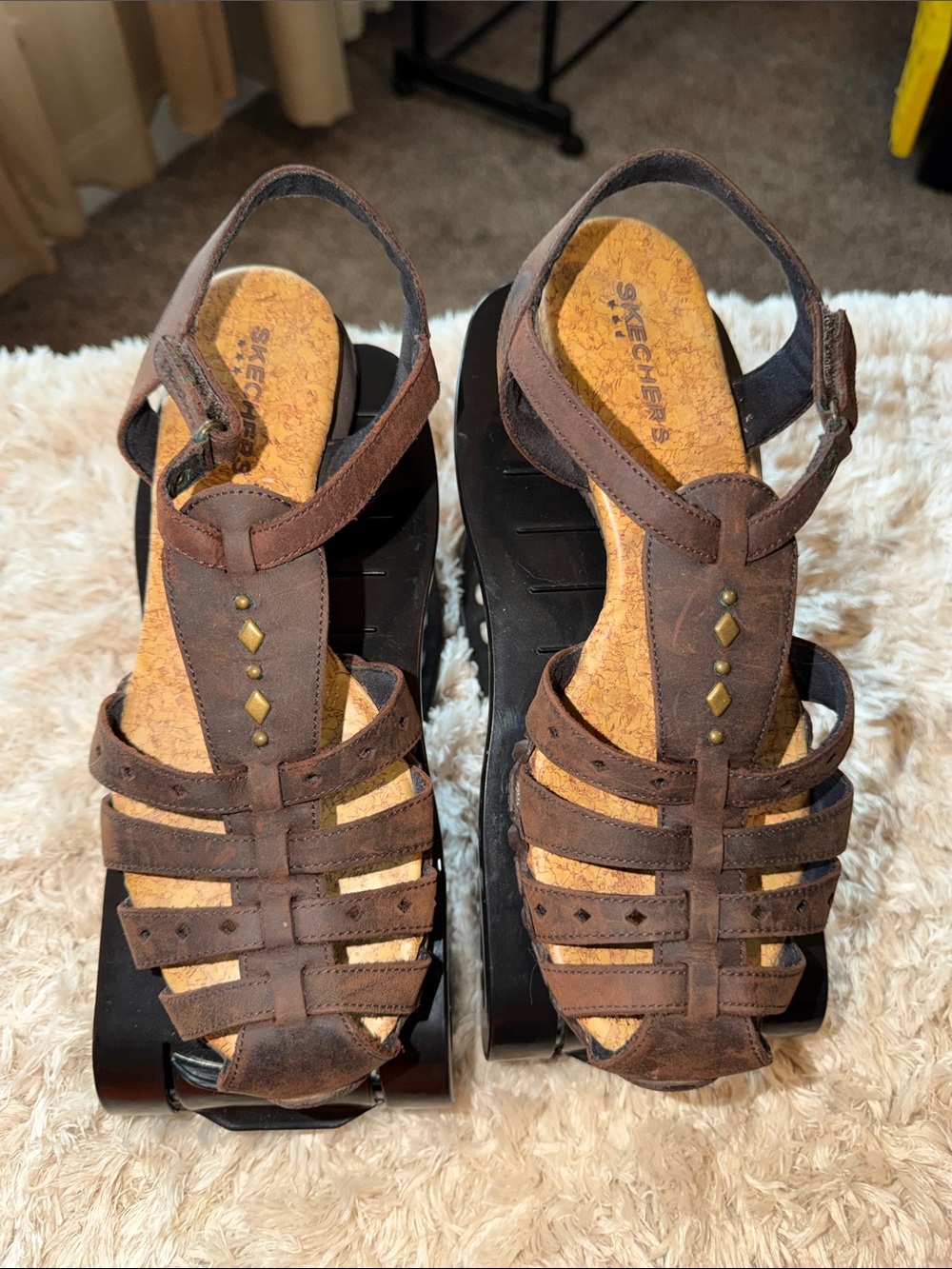 Skechers Women's Dark Brown Strappy Wedge Sandals